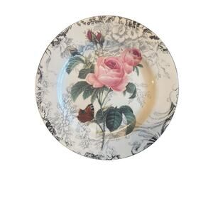 American Atelier Rose Toile 8" White Rose Salad Plate 5232 Cottagecore Garden
